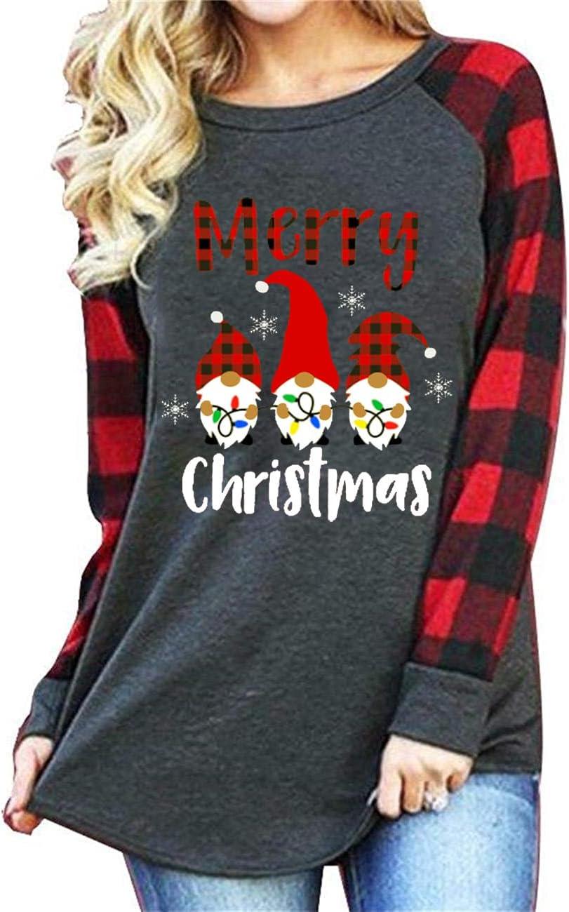 Merry Christmas Shirts for Women Long Sleeve Tee Xmas Holiday Pullover Top - Clorbad