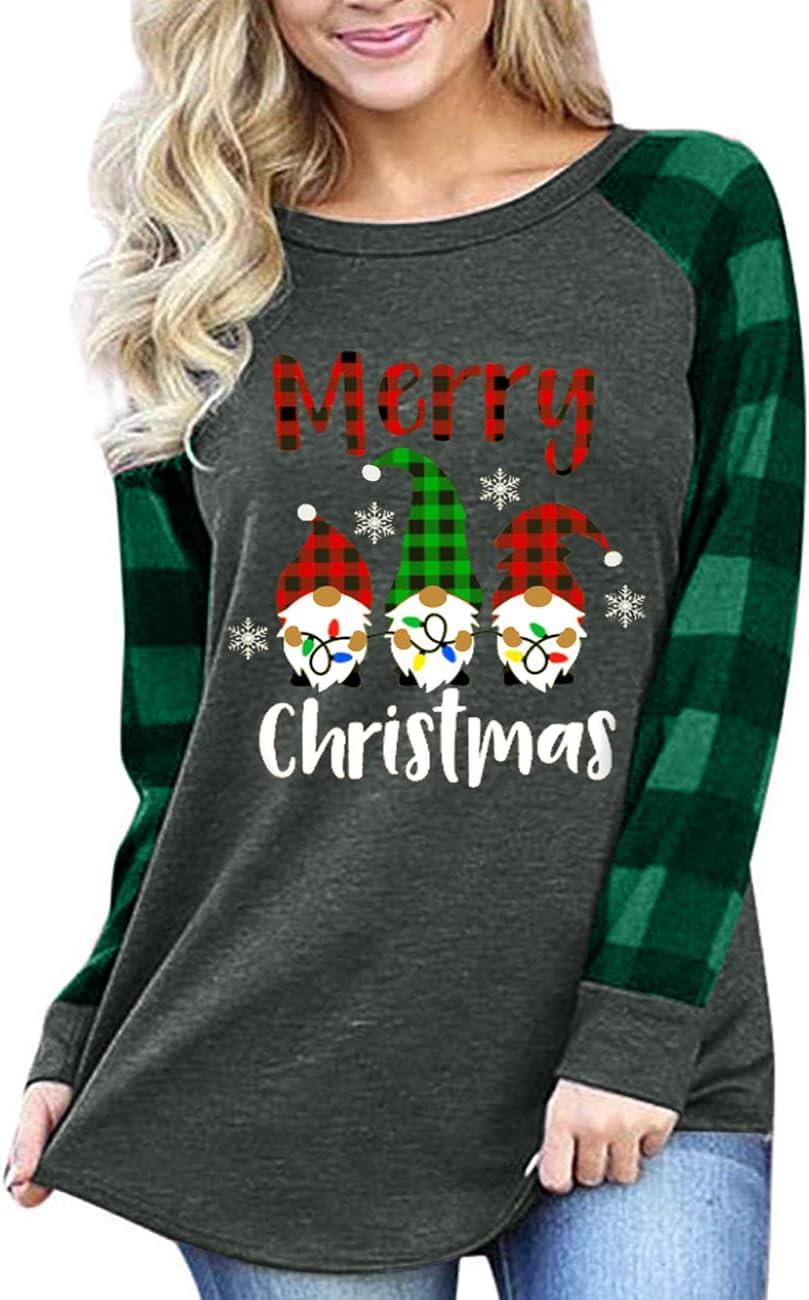 Merry Christmas Shirts for Women Long Sleeve Tee Xmas Holiday Pullover Top - Clorbad