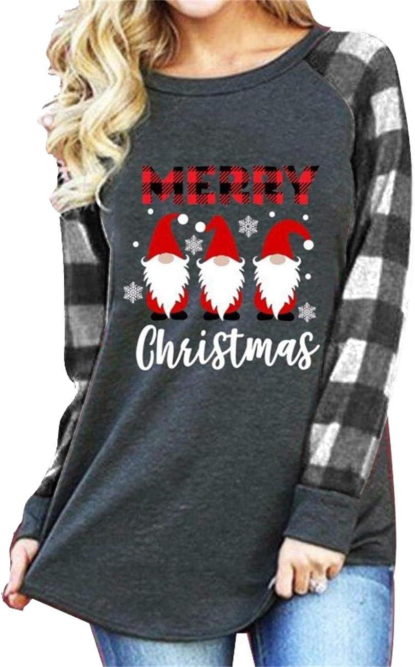 Merry Christmas Shirts for Women Long Sleeve Tee Xmas Holiday Pullover Top - Clorbad