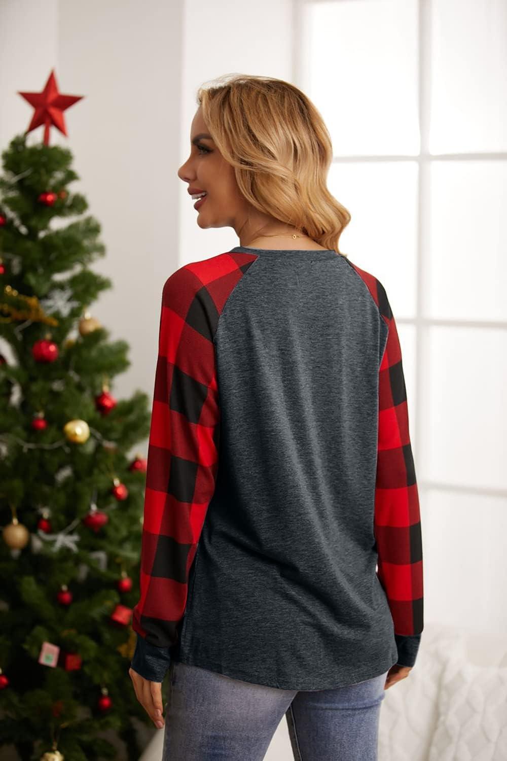 Merry Christmas Shirts for Women Long Sleeve Tee Xmas Holiday Pullover Top - Clorbad