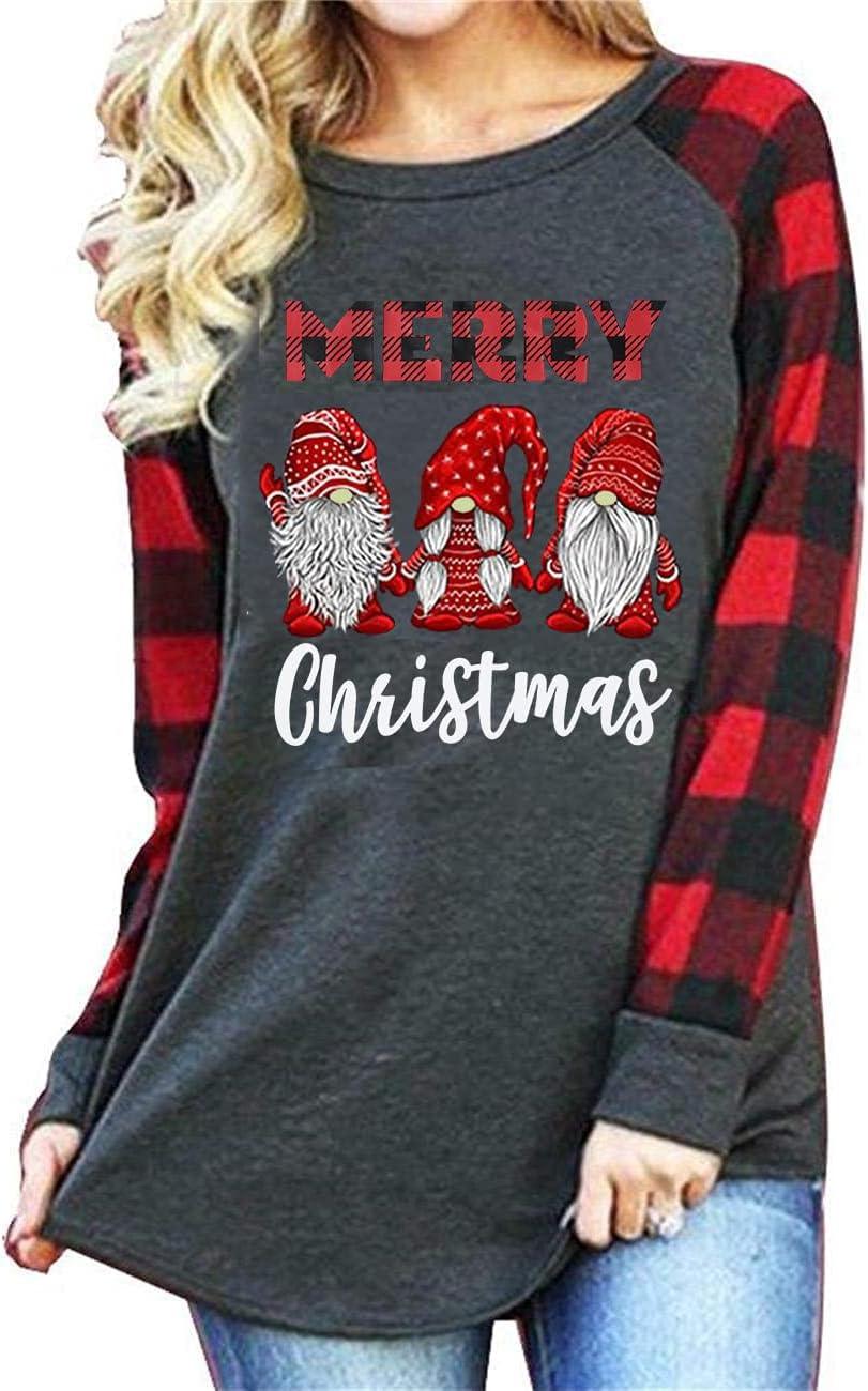 Merry Christmas Shirts for Women Long Sleeve Tee Xmas Holiday Pullover Top - Clorbad