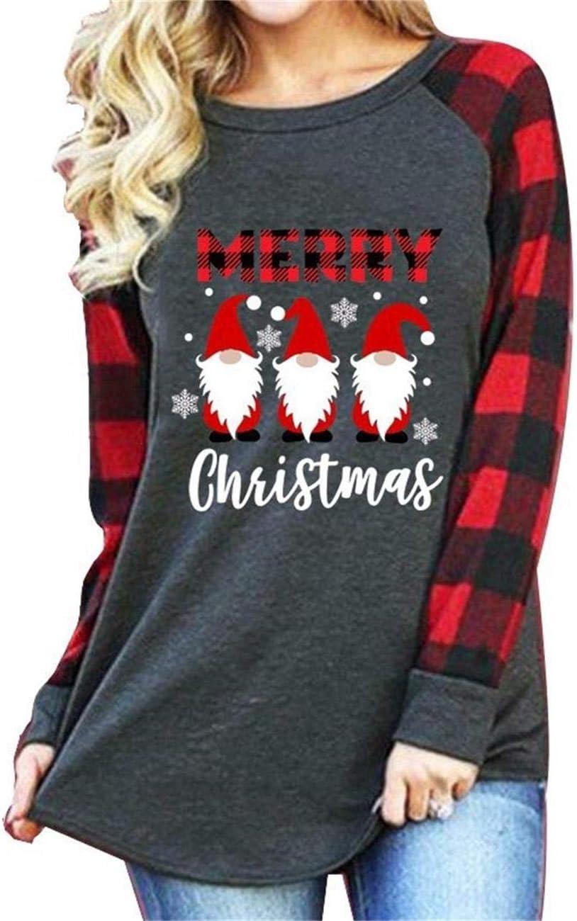 Merry Christmas Shirts for Women Long Sleeve Tee Xmas Holiday Pullover Top - Clorbad