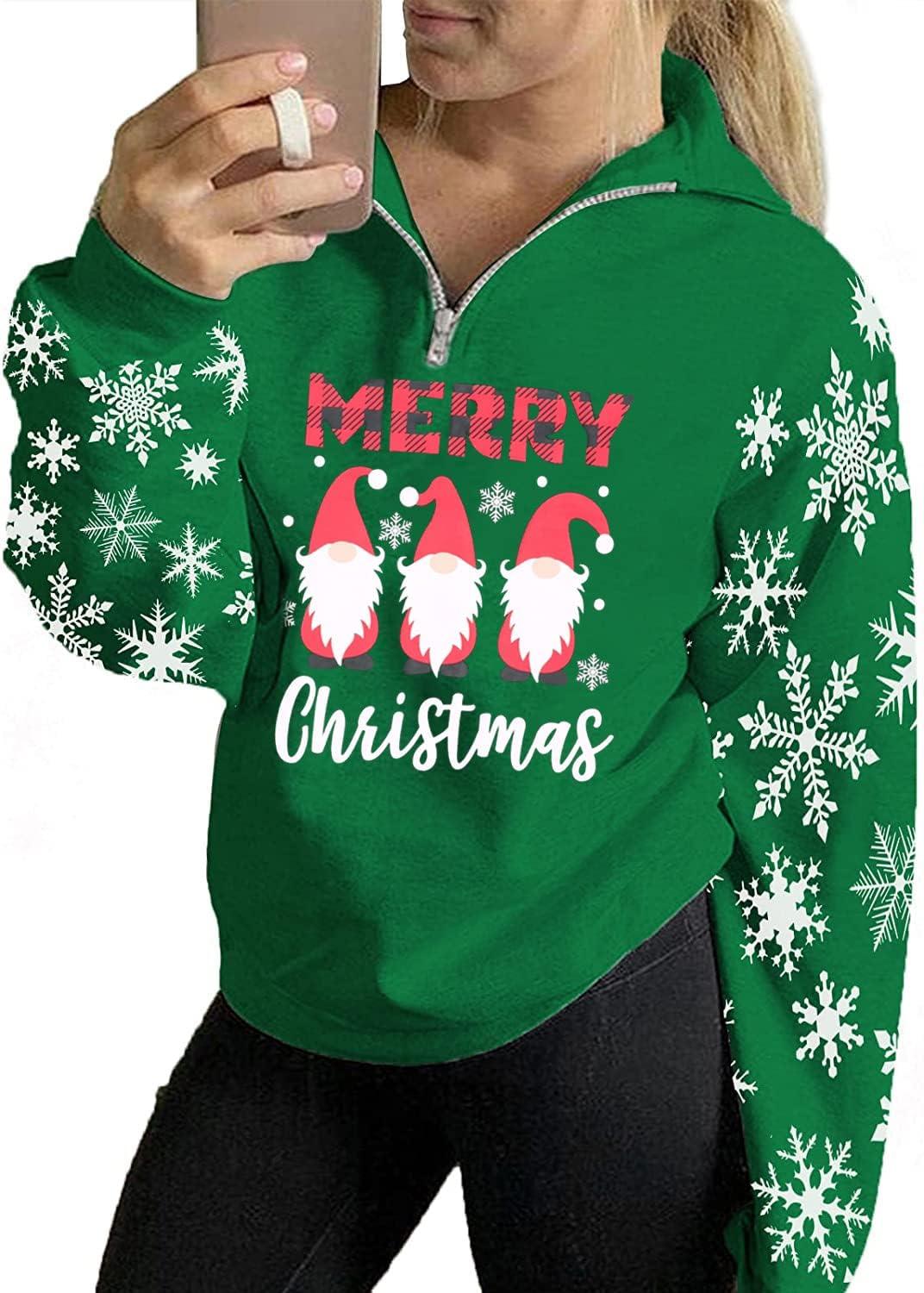 Merry Christmas Shirts for Women Long Sleeve Tee Xmas Holiday Pullover Top - Clorbad