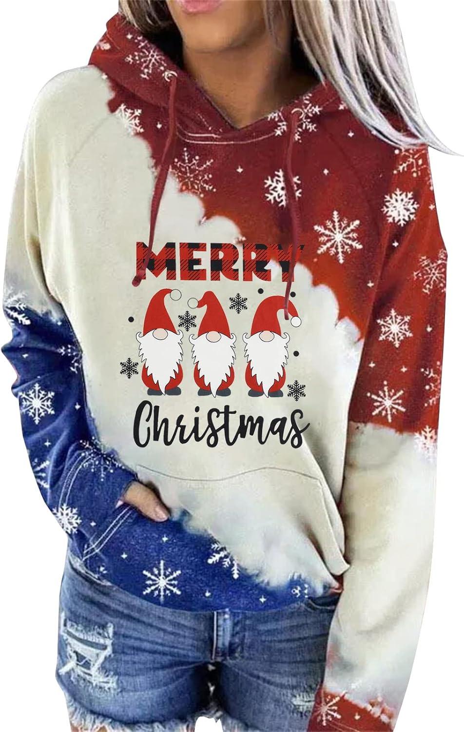 Merry Christmas Shirts for Women Long Sleeve Tee Xmas Holiday Pullover Top - Clorbad