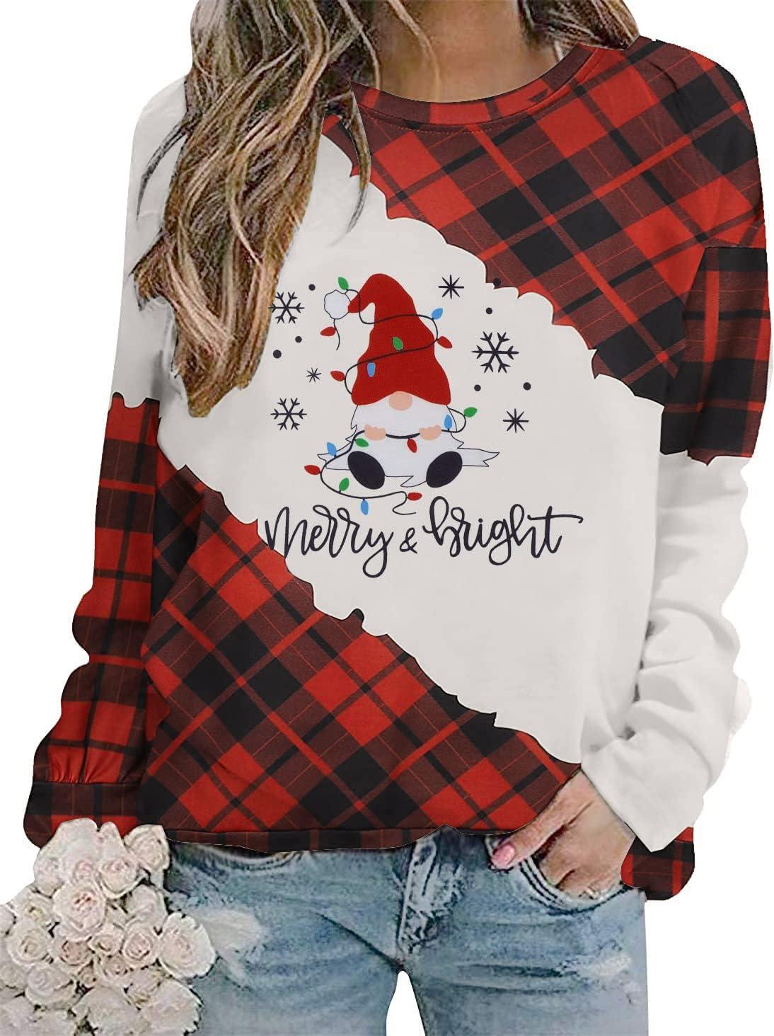 Merry Christmas Shirts for Women Long Sleeve Tee Xmas Holiday Pullover Top - Clorbad